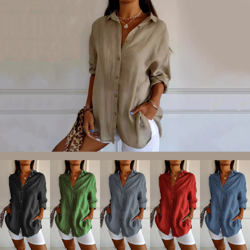 Classic pleated, structured, single-breasted lapel shirt for women