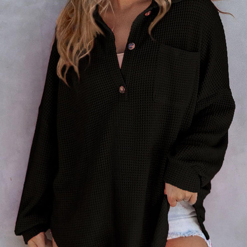 Loose-fitting, solid-color waffle-knit shirt for women
