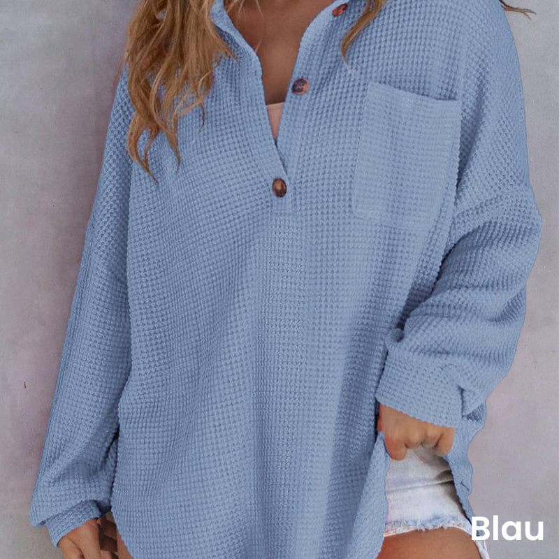 Loose-fitting, solid-color waffle-knit shirt for women