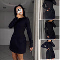 Figure-hugging mini dress with a round neckline